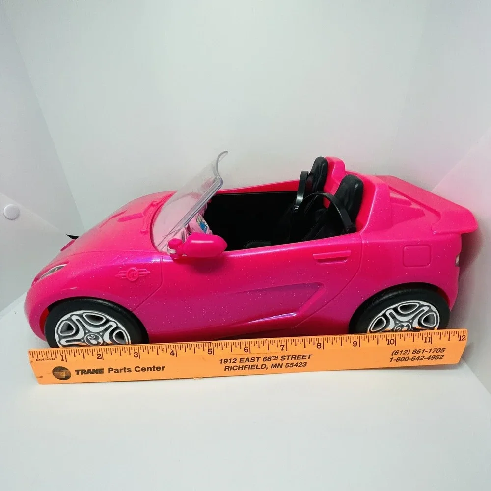 Mattel Barbie Convertible Plastic Push Car Pink‎ Sparkle & Black Interior 2016